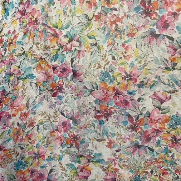 Lavender Brown Silk Floral Sheer Top Flutter Bell Sleeve Pastel Size Medium - Picture 6 of 10